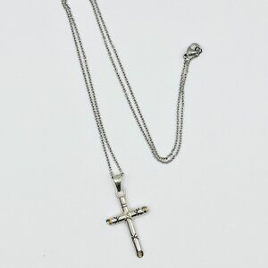 Sterling Silver Cross Pendant Necklace Mexico Starburst Stainless Steel Chain